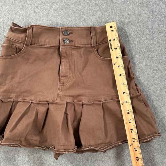 Hollister High Rise Mini Skirt Size X-Small Brown Denim Pleated Hem Y2k - Picture 6 of 9